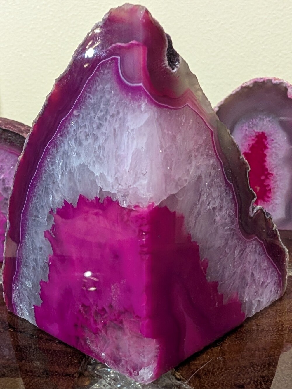 Agate Geode Sections Set of 3 Bright Pink - Picture 6 of 16
